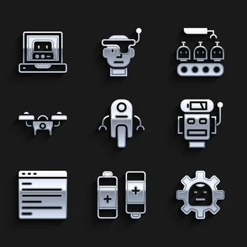Set Robot, Battery, low battery charge, Computer api interface, Drone 스톡 일러스트