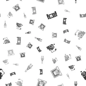 Set Robot blueprint, Creating robot, charging battery and Electric plug on Illustrazione stock