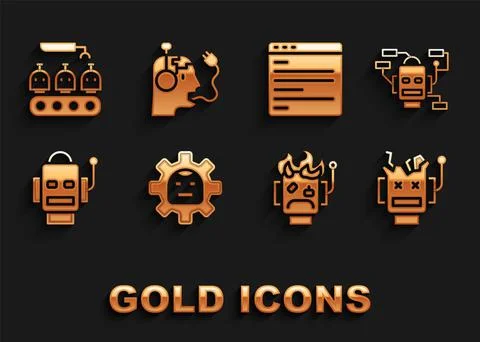 Set Robot, Broken robot, burned out, Computer api interface, Industrial Stockillustratie