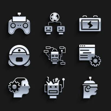 Set Robot, Broken robot, Smart glasses, Computer api interface, Humanoid, vacuum 스톡 일러스트