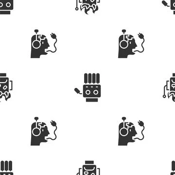 Set Robot burned out, Mechanical robot hand and charging battery on seamless Stockillustratie
