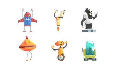 Set of Robot Characters, Android Assistant, Artificial Intelligence Worker Stock Illustration