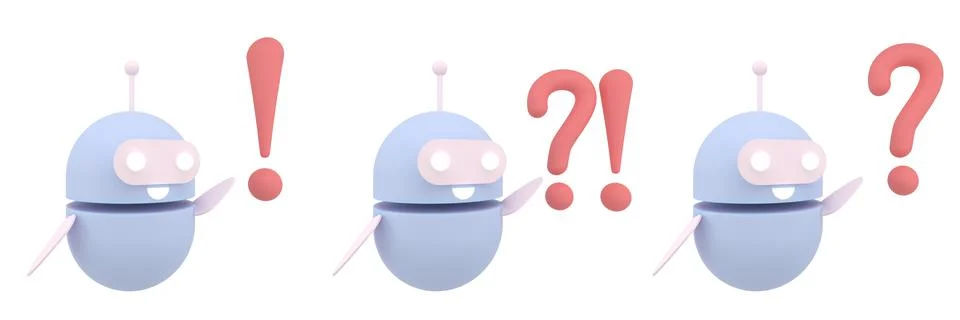 Set of robot chatbot icon 3d. Cute AI bot helper mascot character cartoon sym Stock Illustration
