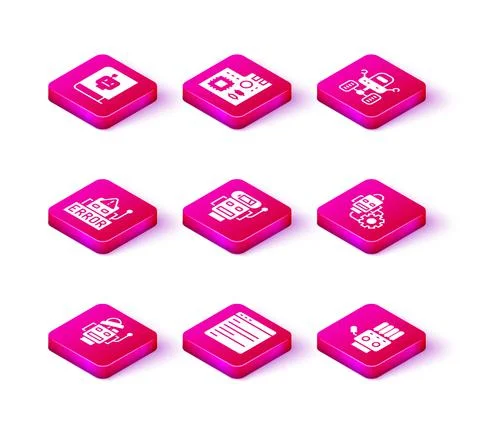 Set Robot, Computer api interface, Error robot, low battery charge, Mechanical Stock Illustration