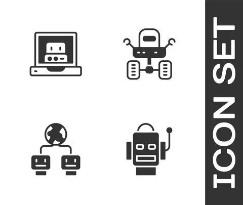 Set Robot, Creating robot, Artificial intelligence and Mars rover icon. Vector Stock Illustration