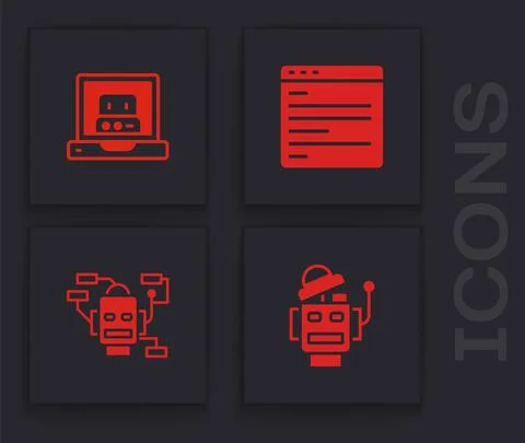 Set Robot, Creating robot, Computer api interface and icon. Vector 스톡 일러스트