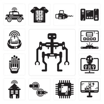 Set of Robot, Dna structure, Chip, Teleportation, Smart house, Wi gloves, Hol Free Stock Illustration
