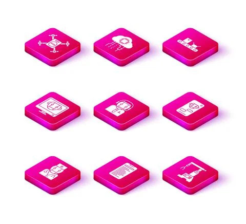 Set Robot doctor, Computer api interface, Bot, Worker robot, Assembly line Stock Illustration