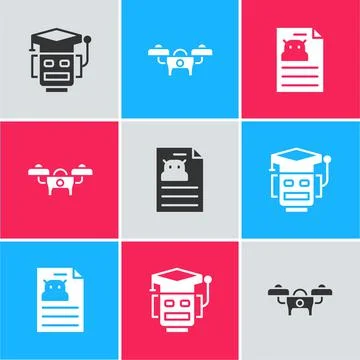 Set Robot, Drone and Technical specification icon. Vector Stock Illustration