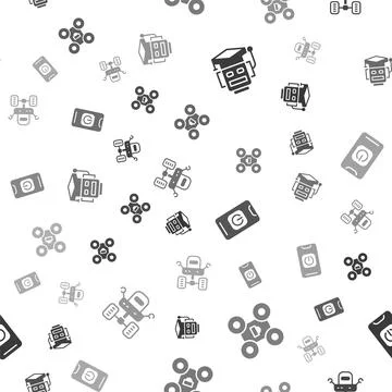 Set Robot, Drone, Turn off robot from phone and Mars rover on seamless pattern Illustrazione stock