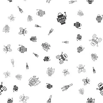 Set Robot, Electric plug, Mars rover and burned out on seamless pattern. Vector Illustrazione stock