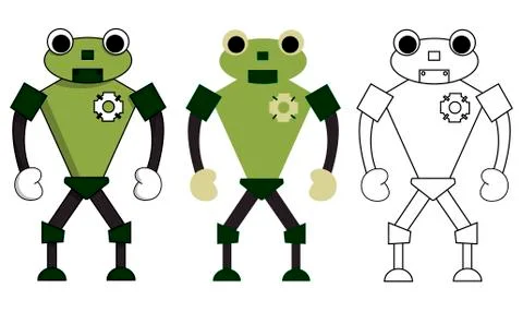 Set of robot frog in different style. Isolated stock vector illustration Stock Illustration