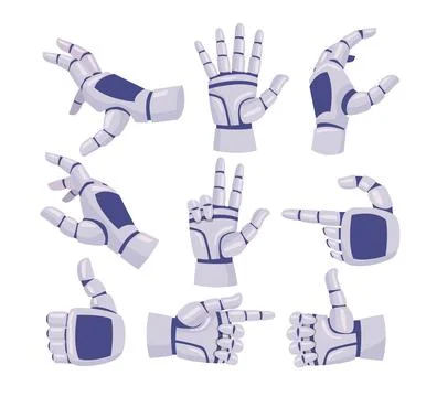 Set of Robot hand set collection, robot mechanical arm with various gesture.. Illustrazione stock