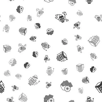 Set Robot, Humanoid robot, and on seamless pattern. Vector Stock Illustration