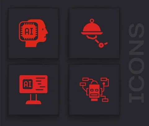 Set Robot, Humanoid robot, Waiter and Software icon. Vector Stockillustratie