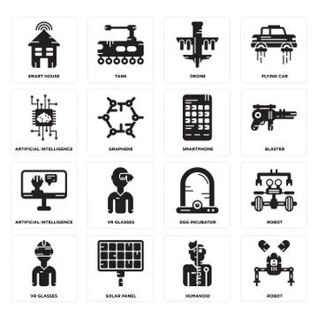 Set of Robot, Humanoid, Vr glasses, Egg incubator, Artificial intelligence, S 무료 스톡 일러스트