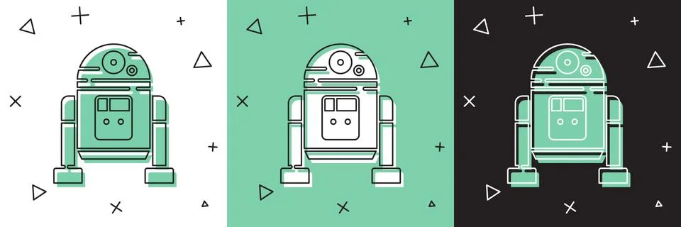 Set Robot icon isolated on white and green, black background. Vector Stock Illustration