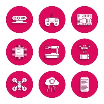 Set Robot, Internet of things, Computer api interface, Remote aerial drone Illustrazione stock