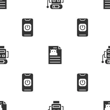 Set Robot low battery charge, Technical specification and Turn off robot from Stock Illustration