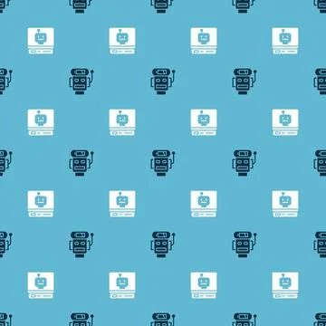 Set Robot low battery charge and on seamless pattern. Vector Stock Illustration