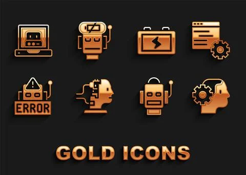 Set Robot for maintenance, Computer api interface, Humanoid robot, Error Stock Illustration