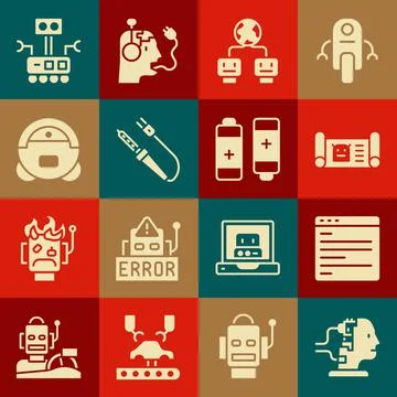 Set Robot for maintenance, Computer api interface, blueprint, Artificial Illustrazione stock