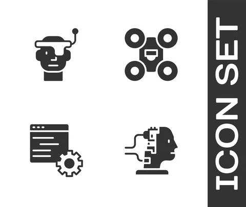 Set Robot for maintenance, Smart glasses, Computer api interface and Drone icon 스톡 일러스트