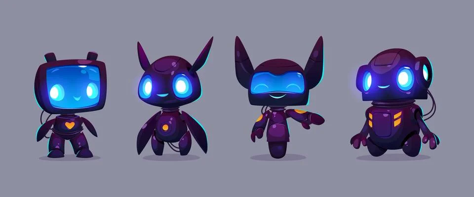Set of robot mascots isolated on background 库存插图