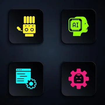 Set Robot, Mechanical robot hand, Computer api interface and Humanoid. Black 스톡 일러스트