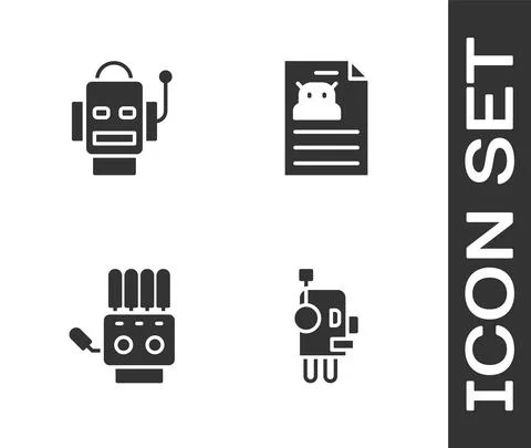 Set Robot, , Mechanical robot hand and Technical specification icon. Vector Stock Illustration