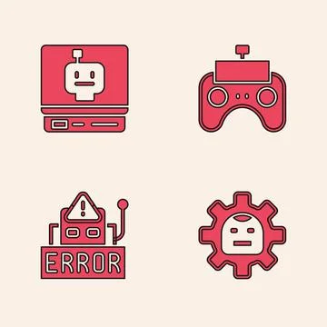 Set Robot, , Remote control and Error in robot icon. Vector Stock Illustration