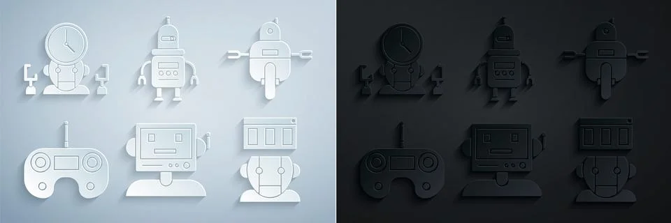 Set Robot, Remote control,  and and digital time manager icon. Vector Stock Illustration