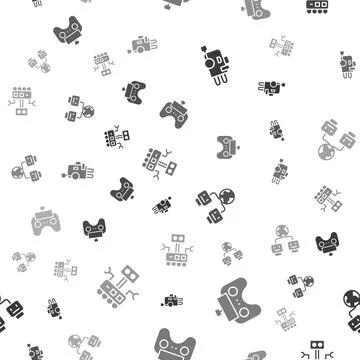 Set Robot, Remote control, Artificial intelligence and on seamless pattern Stock Illustration