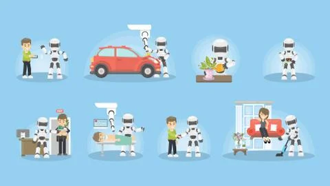 Set of robot routine. Illustrazione stock