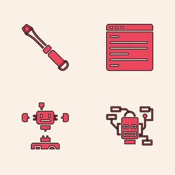Set Robot, Screwdriver, Computer api interface and Disassembled robot icon 库存插图