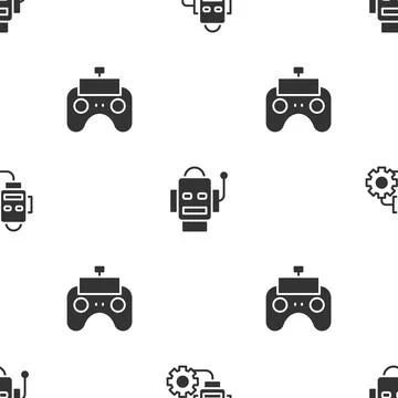 Set Robot setting, and Remote control on seamless pattern. Vector Stock Illustration