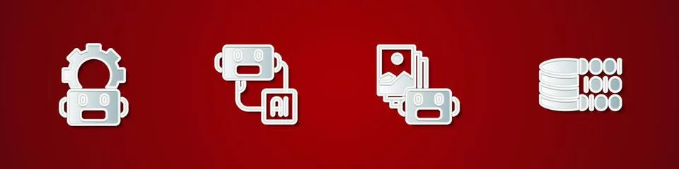 Set Robot setting, Artificial intelligence robot, and Binary code icon. Vector Stock Illustration