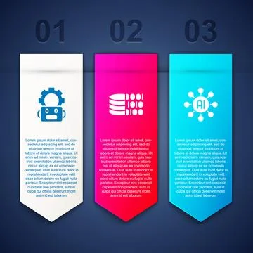 Set Robot setting, Binary code and Neural network. Business infographic template Stock Illustration