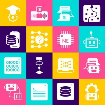 Set Robot setting, Chat, Artificial intelligence robot, Neural network, Cloud Stockillustratie