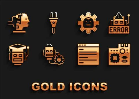 Set Robot setting, Error robot, Motherboard digital chip, Computer api interface 스톡 일러스트