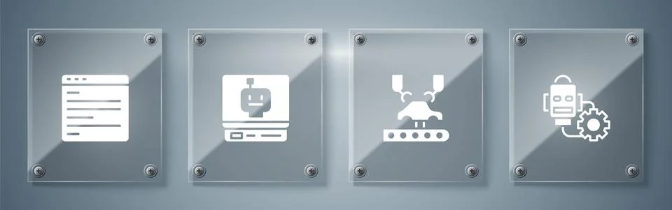 Set Robot setting, Robotic robot arm on factory, and Computer api interface Stock Illustration