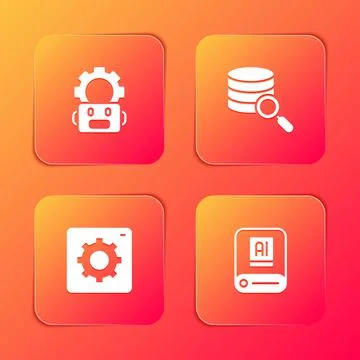 Set Robot setting, Server, Computer api interface and Artificial intelligence AI Stock Illustration