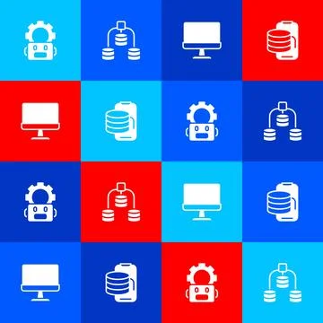Set Robot setting, Server, Data, Computer monitor and Cloud technology data Illustrazione stock