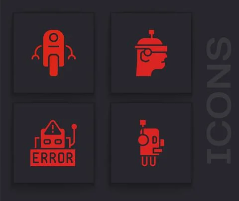 Set Robot, , Smart glasses and Error in robot icon. Vector Stockillustratie