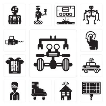 Set of Robot, Solar panel, Smart house, Boots, Google glasses, Car, clothing, 무료 스톡 일러스트
