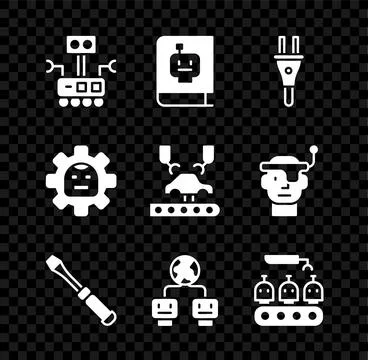 Set Robot, User manual, Electric plug, Screwdriver, Artificial intelligence Stock Illustration