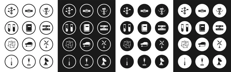 Set Robot, User manual, Test tube and flask, DNA symbol, Motion sensor Stock Illustration