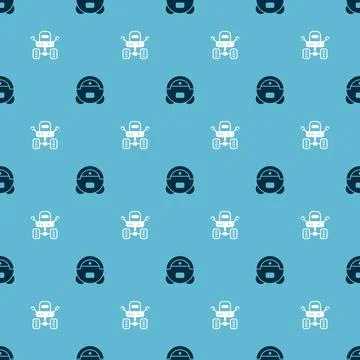Set Robot vacuum cleaner and Mars rover on seamless pattern. Vector Stock Illustration
