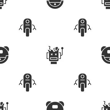 Set Robot vacuum cleaner, Broken robot and on seamless pattern. Vector Stock Illustration