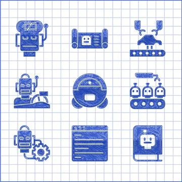 Set Robot vacuum cleaner, Computer api interface, User manual, Industrial Illustrazione stock